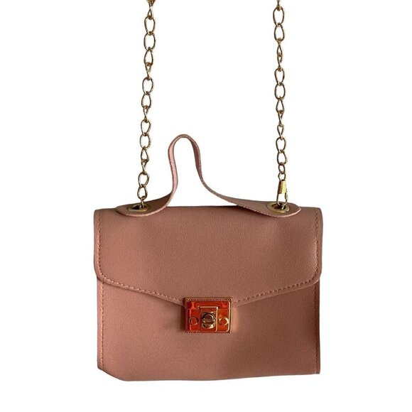 Handmade Faux Leather Pink Purse Gold Chain - Picture 1 of 8